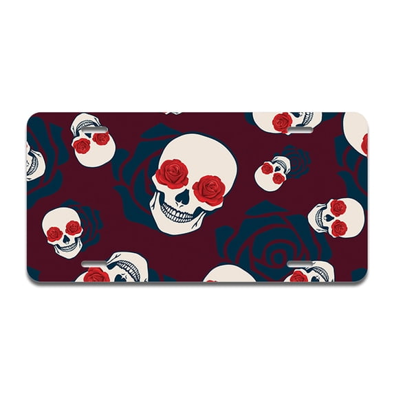 Skulls N Roses Aluminum License Plate| License Plate 12" X 6" Fits Any Car, Truck, SUV, RV, or Trailer | Made in The USA