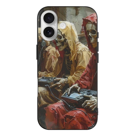 Skulls Playing Video Games Cool Phone Case Compatible with iPhone 17 TPU Black Shockproof Cover