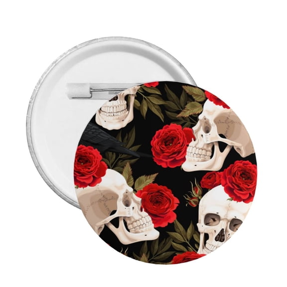 Skulls Red Roses Raven Round Button Pin Badge 5PCS Pinback Buttons Lapel Pin for Jacket, Backpack, Hat, Party Favor, Gift