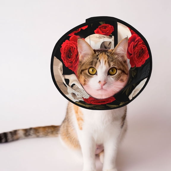 Skulls Red Roses Raven Soft Pet Recovery Collar for Cats Small Dogs, Protective Elizabeth Collar for Post-Surgery, Anti-Lick & Anti-Scratch