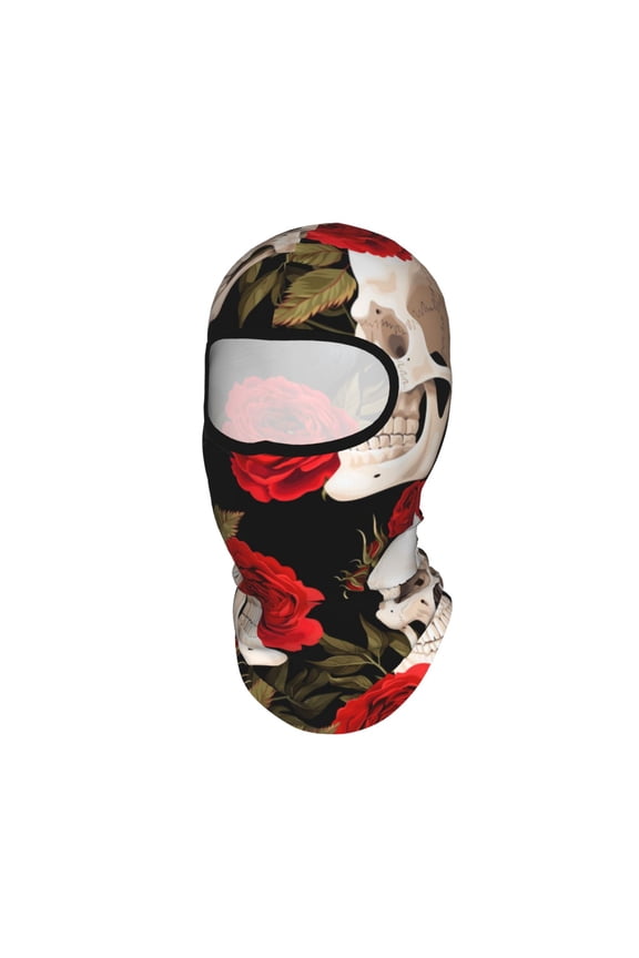 Skulls Red Roses Raven Unisex Balaclava Ski Mask Full Face Cover for Cold Weather & UV Protection, Breathable Cooling Helmet Liner