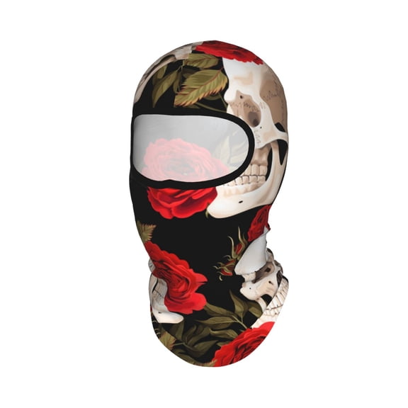 Skulls Red Roses Raven Unisex Balaclava Ski Mask Full Face Cover for Cold Weather & UV Protection, Breathable Cooling Helmet Liner