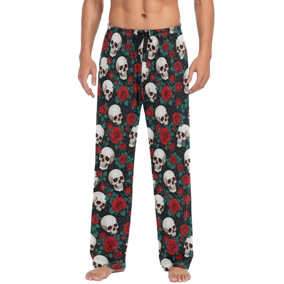 Skulls Roses Men's Pajama Pants Lightweight Pjs Bottoms Sleepwear Bottom Pants with Pocket Drawstring