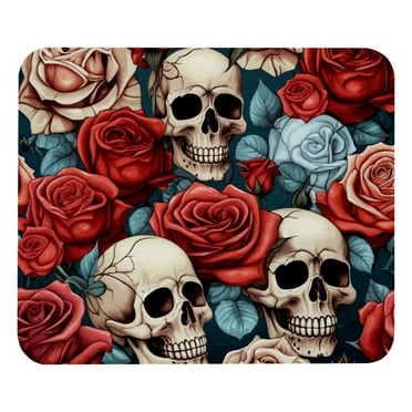 Skulls Roses Mouse Pad, Square Mouse Pads for Wireless Mouse, Non Slip Rubber Base Mouse Pads for Computers Laptop Office Desk Accessories, 8.3x9.8in