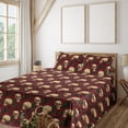 thumbnail image 1 of Ambesonne Skulls and Roses Fitted & Flat Sheet with Shams 4 Pcs Set, Romantic Flowers, Queen, Ecru Dark Pink and Maroon, 1 of 5
