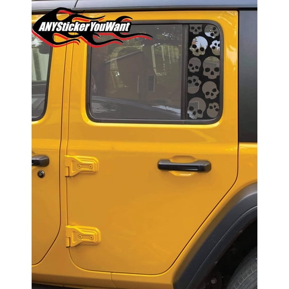 Skulls Side Window Vinyl Decal Compatible with and Fits Jeep Wrangler JL 2016-2023/Fits Jeep Gladiator JT 2020-2023 - Set of Two