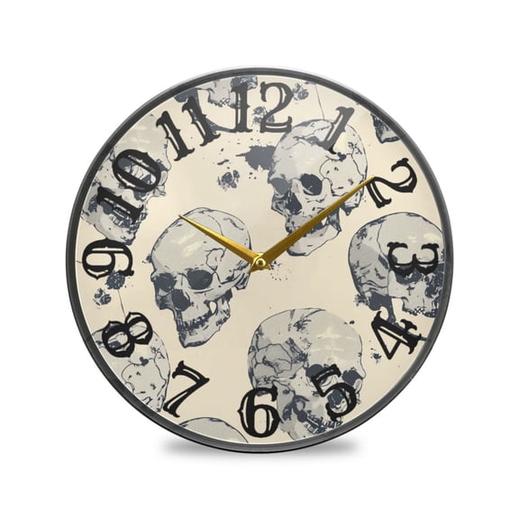 Skulls Skeleton Wall Clock 10 Inch Silent Non Ticking Battery Operated Easy to Read for Kitchen Living Room