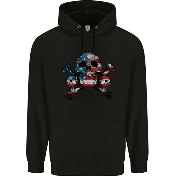 Skulls Usa Flag America Biker Motorbike Mens Womens 1 Side Hoodie S-5Xl
