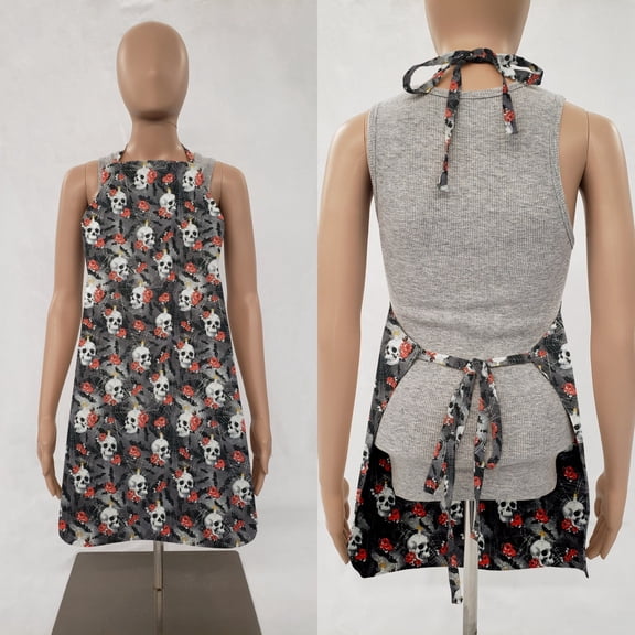 Skulls Webs & Roses Bib Apron by Penny's Needful Things