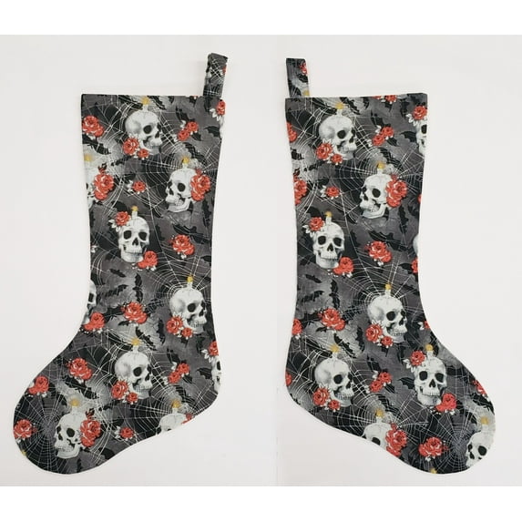 Skulls Webs & Roses Christmas Stocking by Penny's Needful Things (Single Stocking)