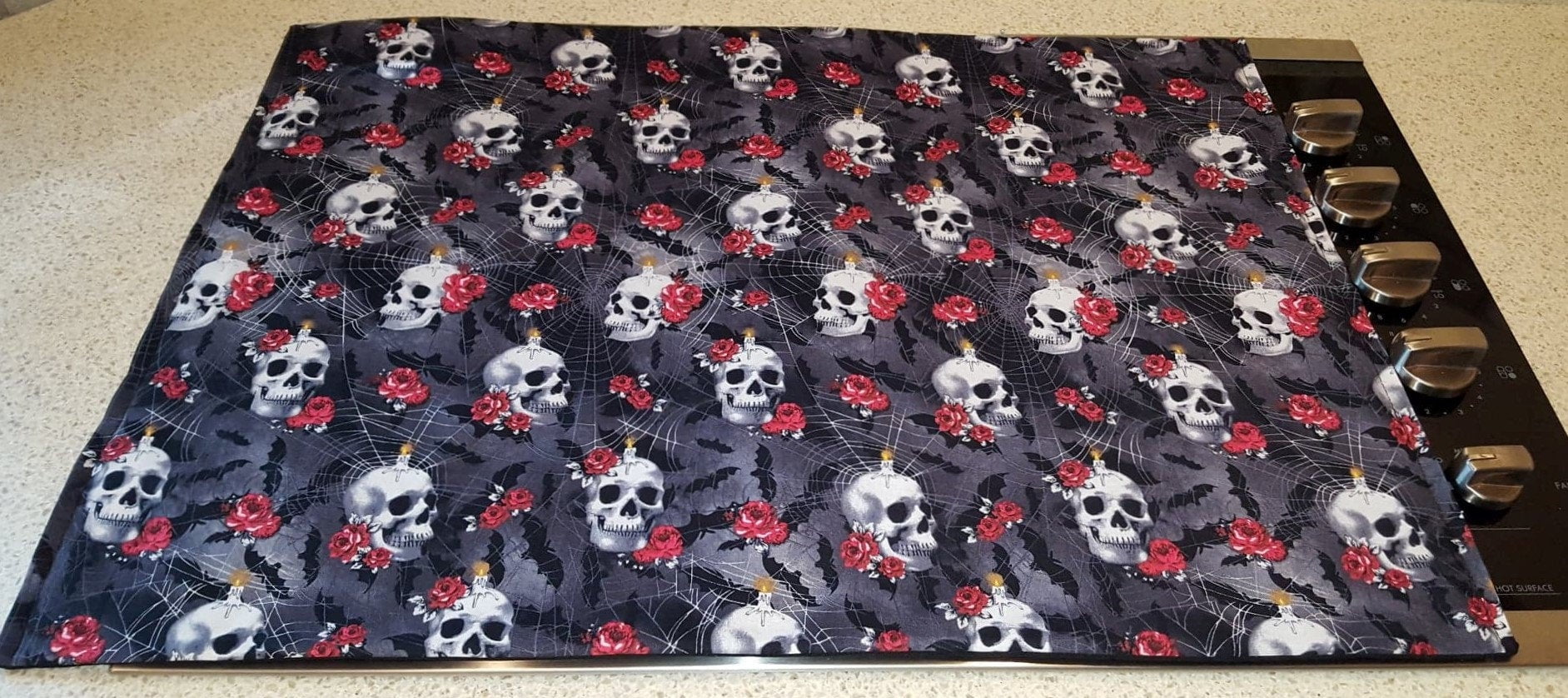 Skulls Webs & Roses Cover and Protector for Flat Stove Top by Penny's Needful Things