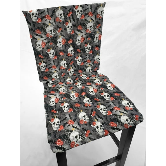 Skulls Webs & Roses Dining Room Chair Back Covers or Seat Covers by Penny's Needful Things (Chair Back Cover Only) (17 W x 15 H CHAIR BACK)
