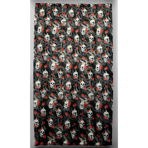 Skulls Webs & Roses French Door Curtain Panel with Tie Back (Unlined)