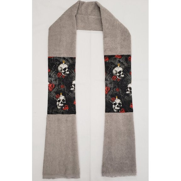 Skulls Webs & Roses Kitchen Towel Boa / Scarf (Gray)