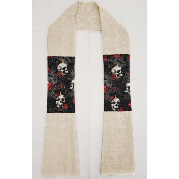 Skulls Webs & Roses Kitchen Towel Boa / Scarf (Off White)