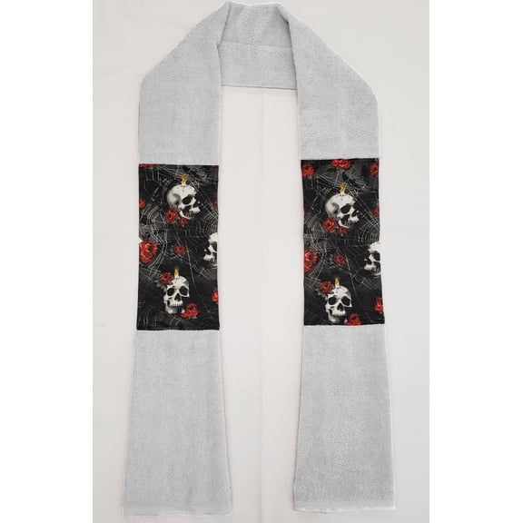 Skulls Webs & Roses Kitchen Towel Boa / Scarf (White)