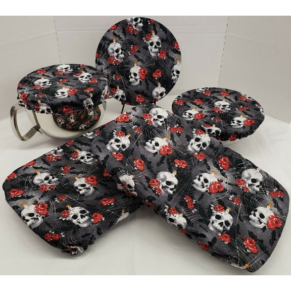 Skulls Webs & Roses Reusable Fabric Bowl and Casserole Pan Covers by Penny's Needful Things (5 Cover Set)
