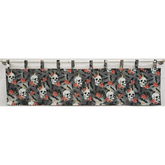 Skulls Webs & Roses Tab Top Valances (Unlined) (12 Inch One Valance Panel)