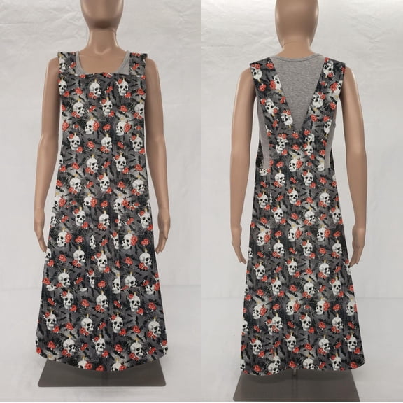Skulls Webs & Roses Cross Back Apron by Penny's Needful Things