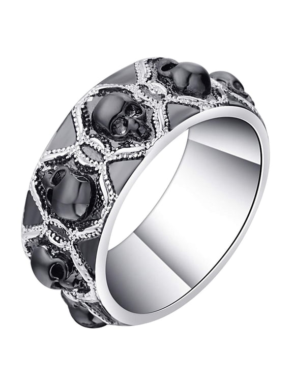 Skulls Wedding Band Ring Black Goth Punk Biker Mens Womens Ginger Lyne Collection