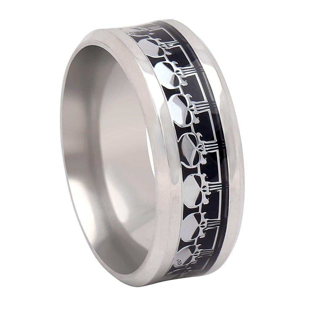 Skulls Wedding Band Ring Black Goth Punk Biker Mens Womens Ginger