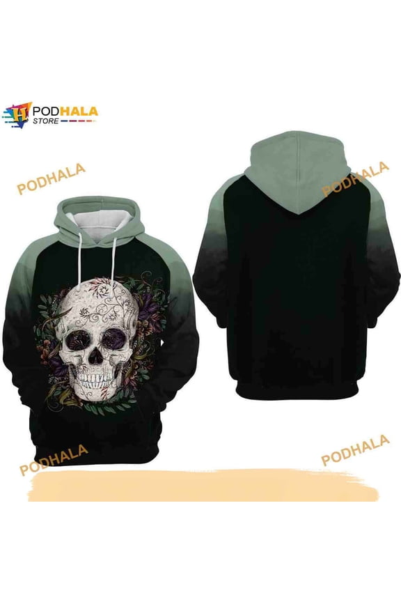 Skulls With Flowers All Over Print Halloween 3D Hoodie For Adults Kids