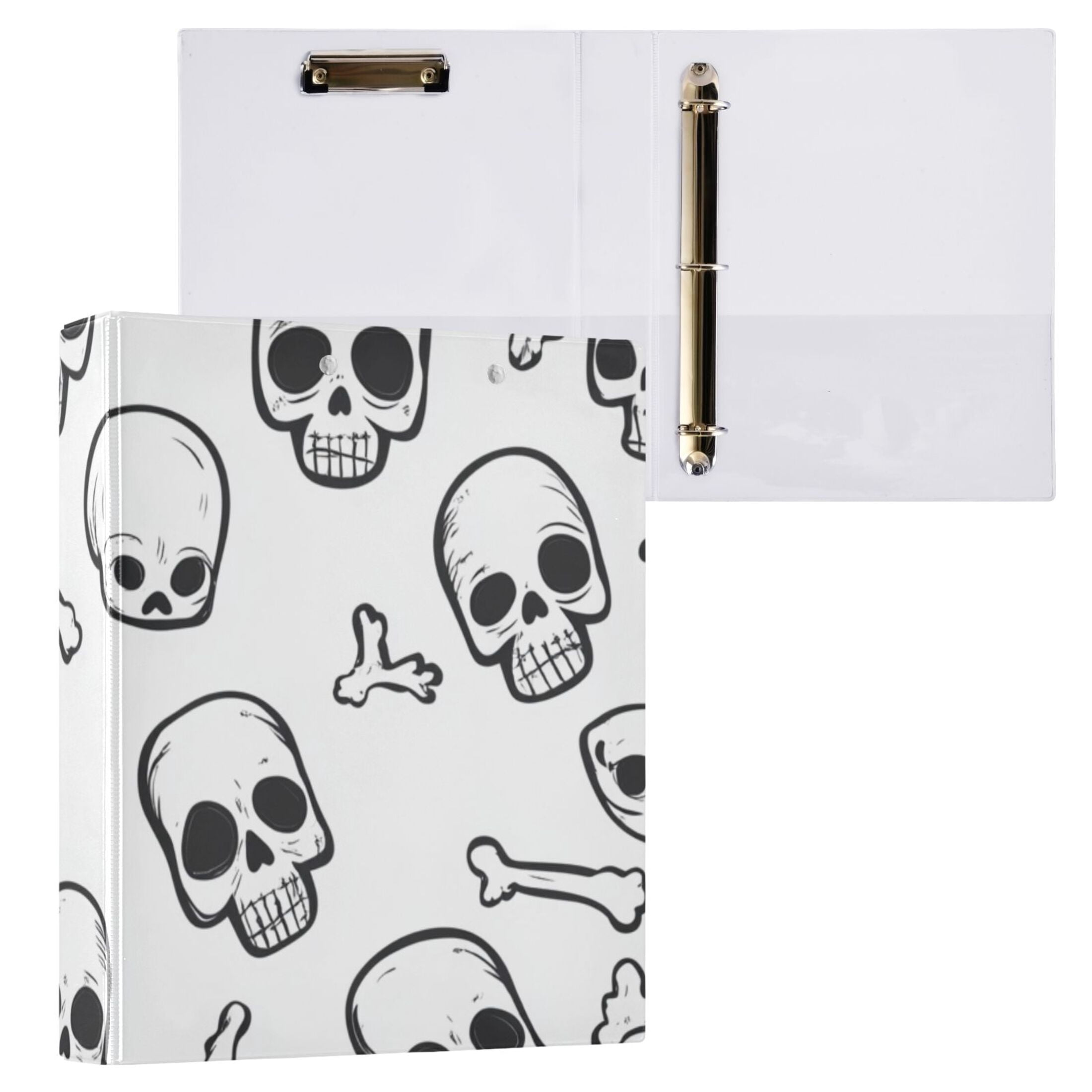Skulls and Bones 3 Ring Binders 1.5 inch Hardcover File Folders with Interior Pockets A4 Size Organizer for School Office Hospital