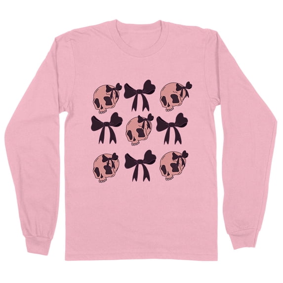 Skulls and Bows Long Sleeve Shirt Unisex Medium Pink
