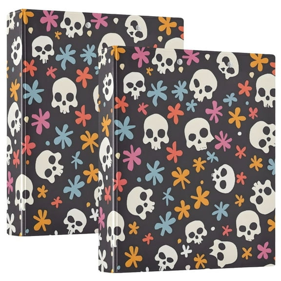 Skulls and Flower Hardcover 3 Ring Binder 1.5” Round Rings Letter Size Paper Pockets for School Office Supplies