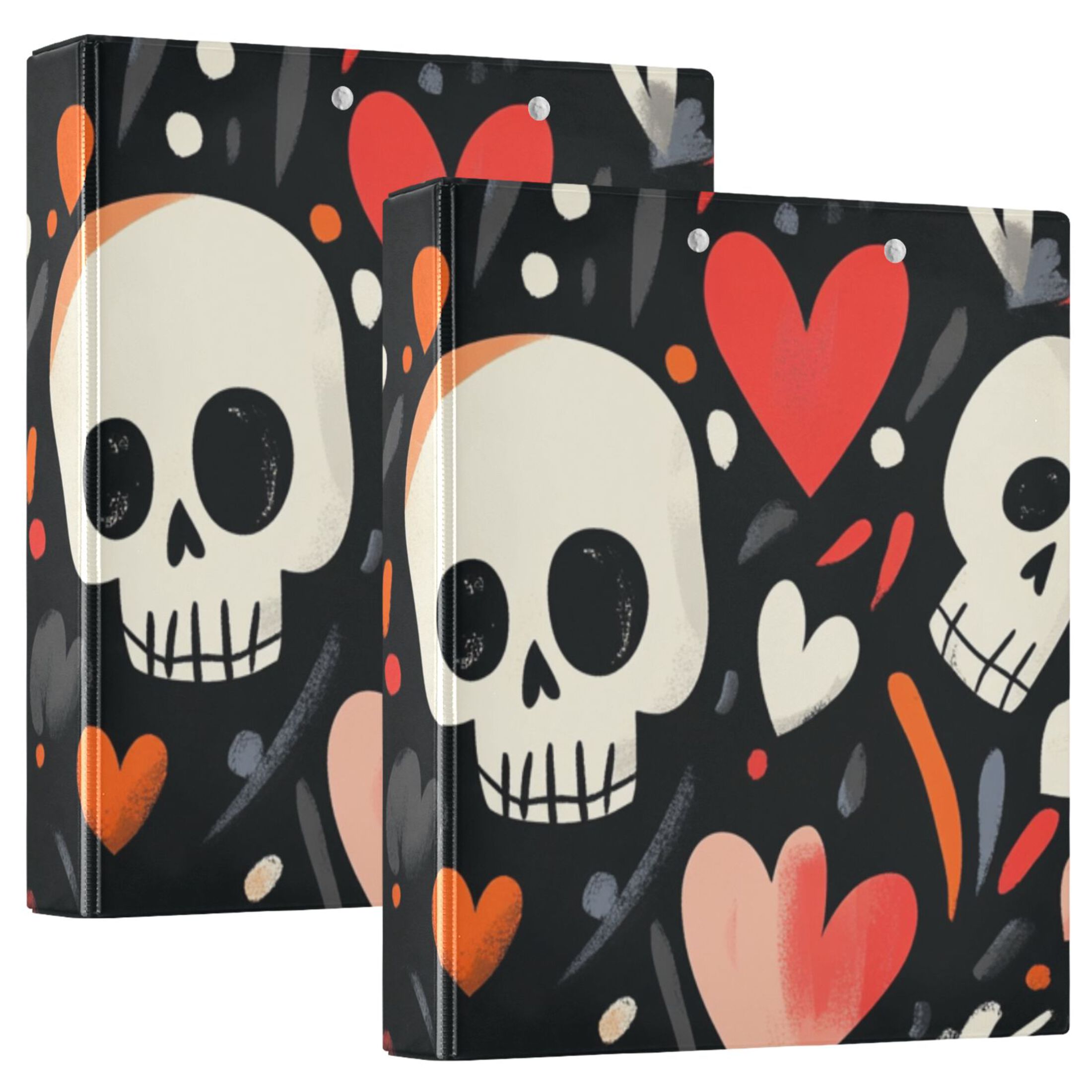Skulls and Hearts 3 Ring Binders 1.5 inch Hardcover File Folders with Interior Pockets A4 Size Organizer for School Office Hospital