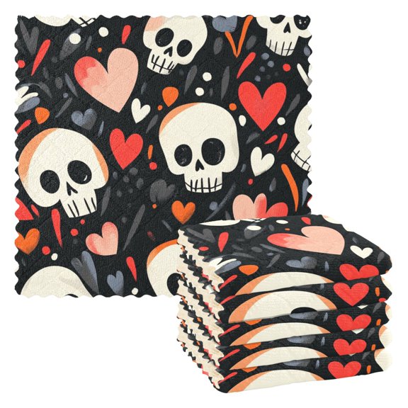 Skulls and Hearts Kitchen Towels 6 Pcs Dish Towels Absorbent Soft Quick Dry Towel Dish Rags for Washing Dishes