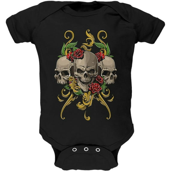 Skulls and Roses Soft Baby One Piece Black 9-12 M