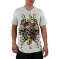 thumbnail image 1 of Skulls and Roses Tattoo Mens V-Neck T Shirt White X-LG, 1 of 1