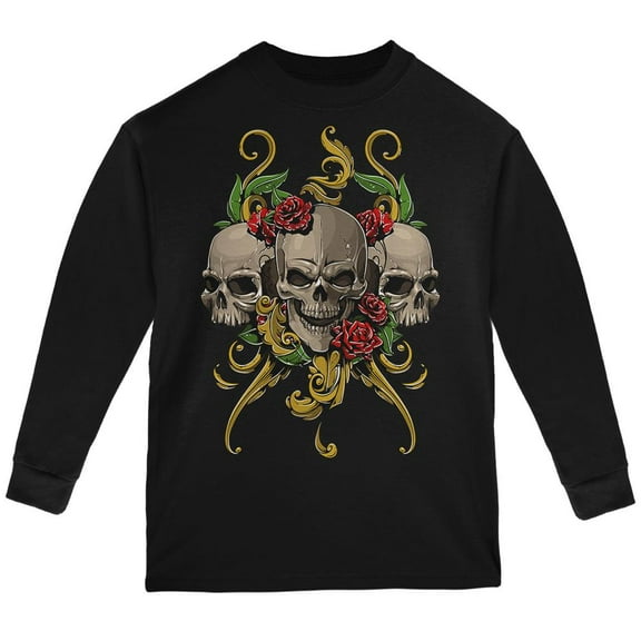 Skulls and Roses Youth Long Sleeve T Shirt Black YSM