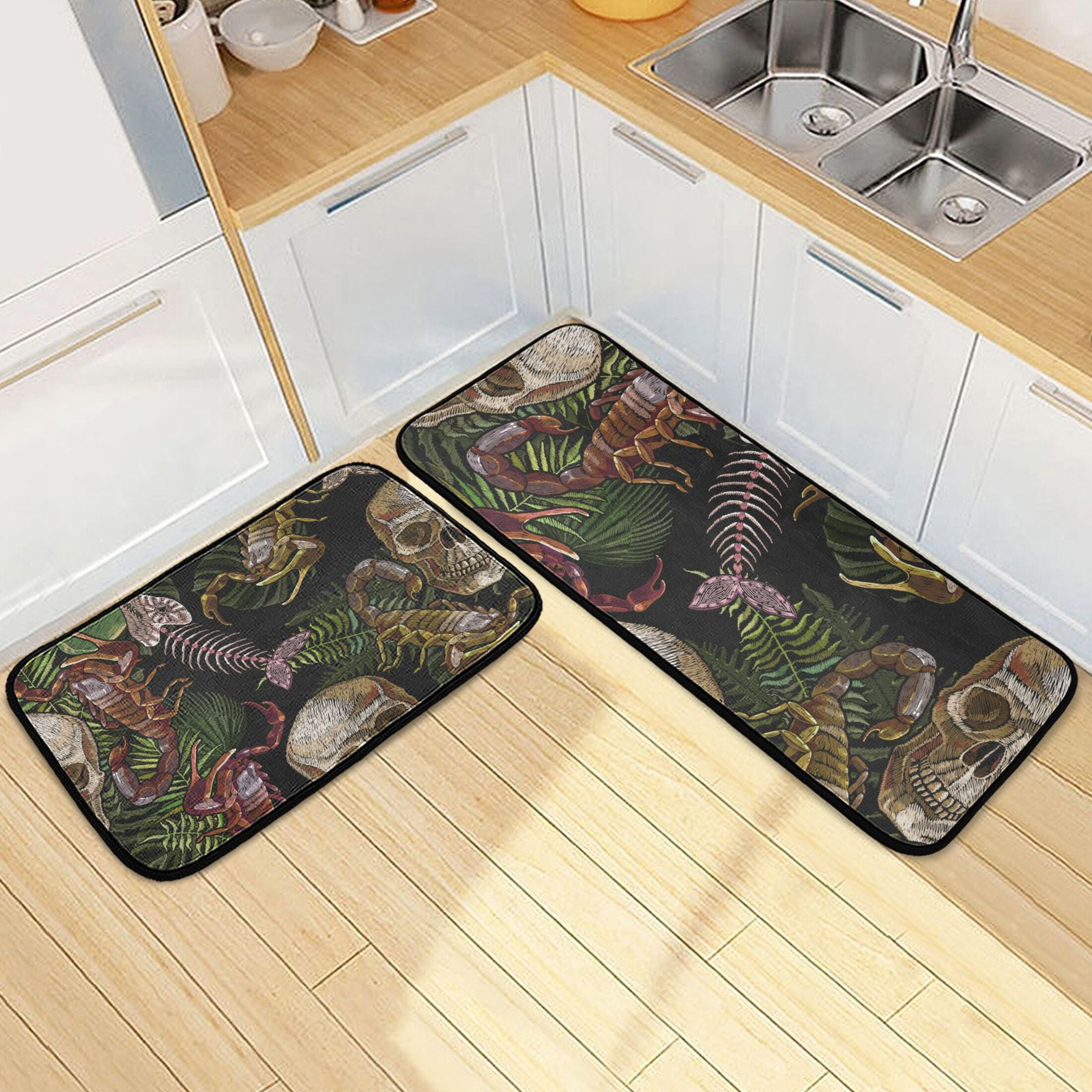 Skulls and Scorpions Kitchen Rugs Set of 2 Non Slip Floor Foam Mat ...