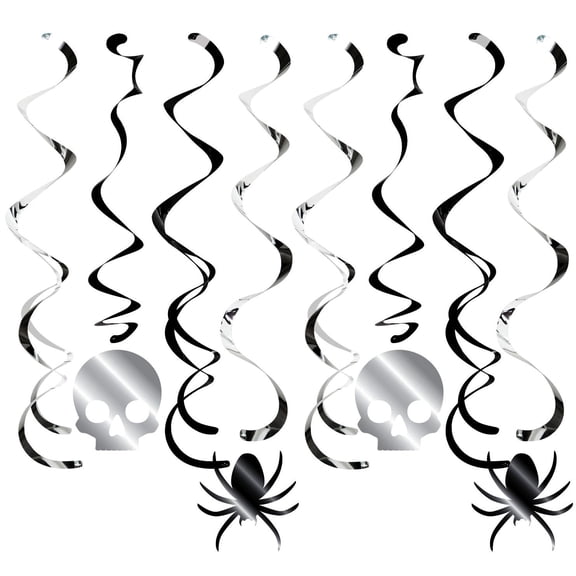 Skulls and Spiders Hanging Dangler Decorations 8 Per Pack