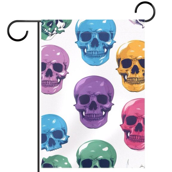 Skulls in Colorful Style Garden Flag Double Sided House Flag for Outdoor Home, Personalized All Year Round Yard Decor 12 x 18 Inch