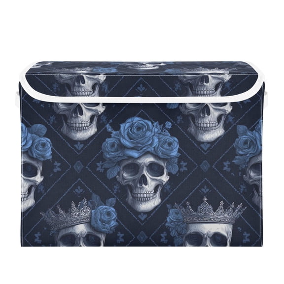 Skulls with Blue Roses on Head Foldable Storage Bins with Lids Handles Collapsible Storage Containers Tote Boxes 16.5 x 12.6 x 11.8 inches