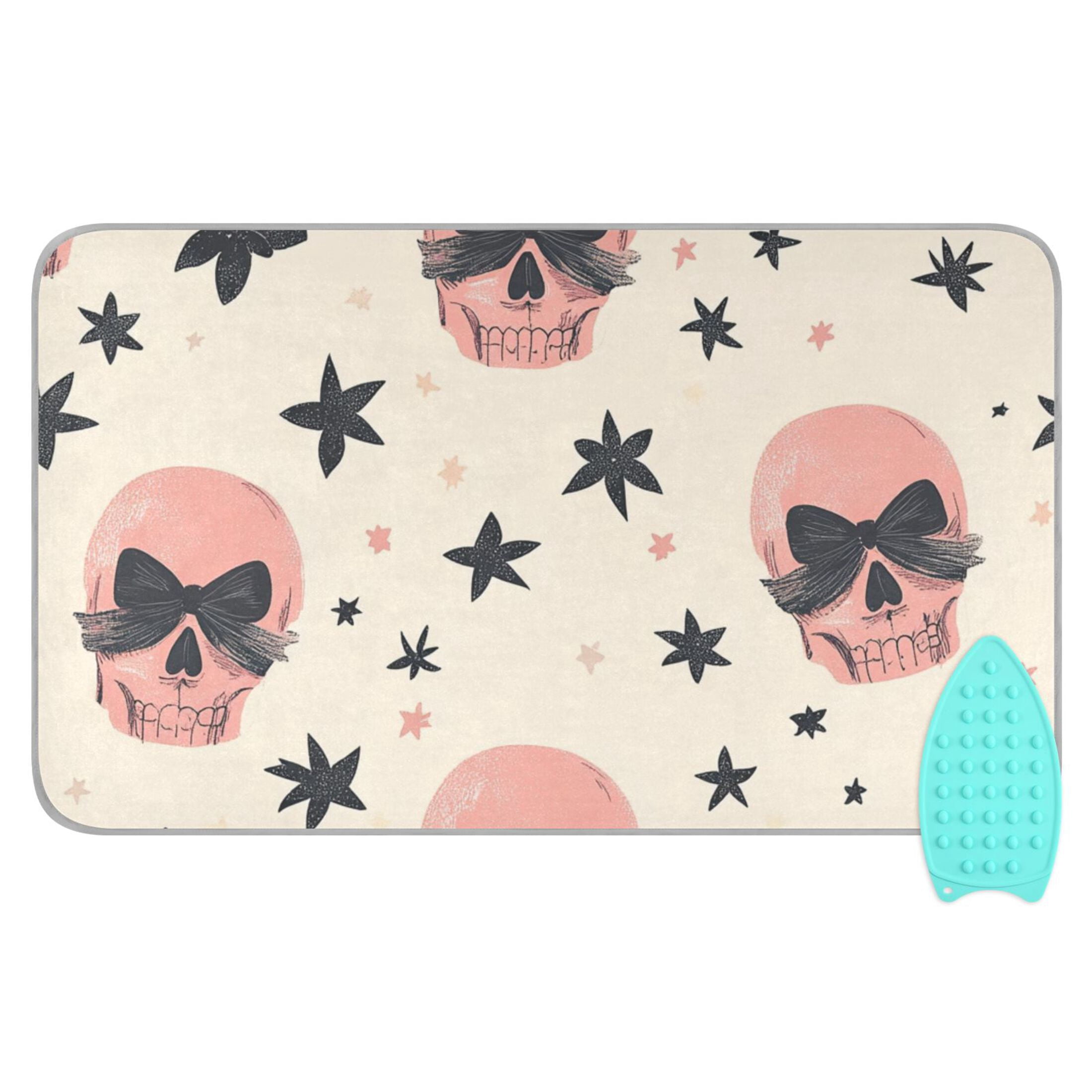 Skulls with Bowknots Stars Ironing Mat Blanket Portable Travel Ironing Pad Heat Resistant Pad 47.2" x 27.6”