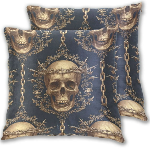 Skulls with Gold Chains Throw Pillow Covers Pillowcases 16 x 16 Inch Home Decor 2 Packs for Bedroom Sofa