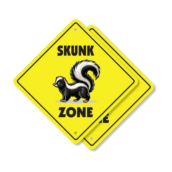 Skunk (2 Pack) Plastic Crossing Sign - 12 Inch X 12 Inch Xing Sign Gift Animal Wildlife Funny Nature Rustic Forest Outdoors Decor Cute Pet Unique Smell