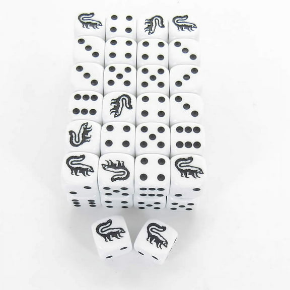 Skunk Dice Opaque White with Black Pips 16mm (5/8in) Bulk Pack of 50 Koplow Games