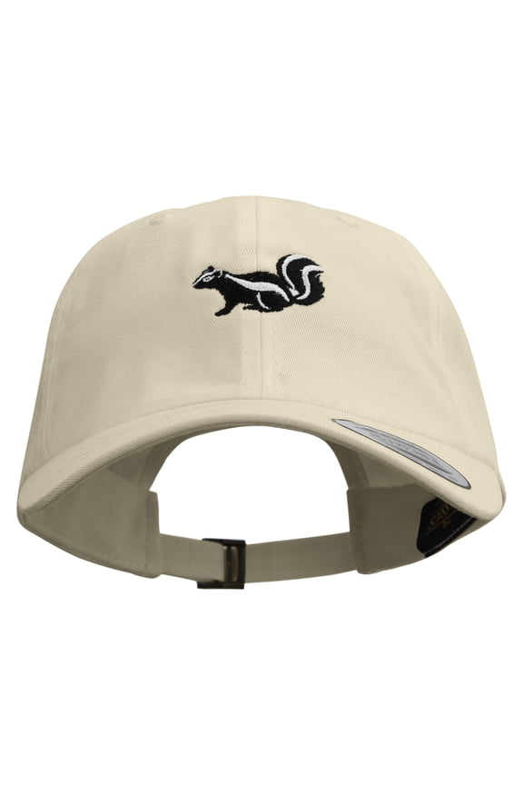 Skunk Embroidered Dad Style Unstructured Low Profile 6 panel Cotton Cap - Khaki OSFM