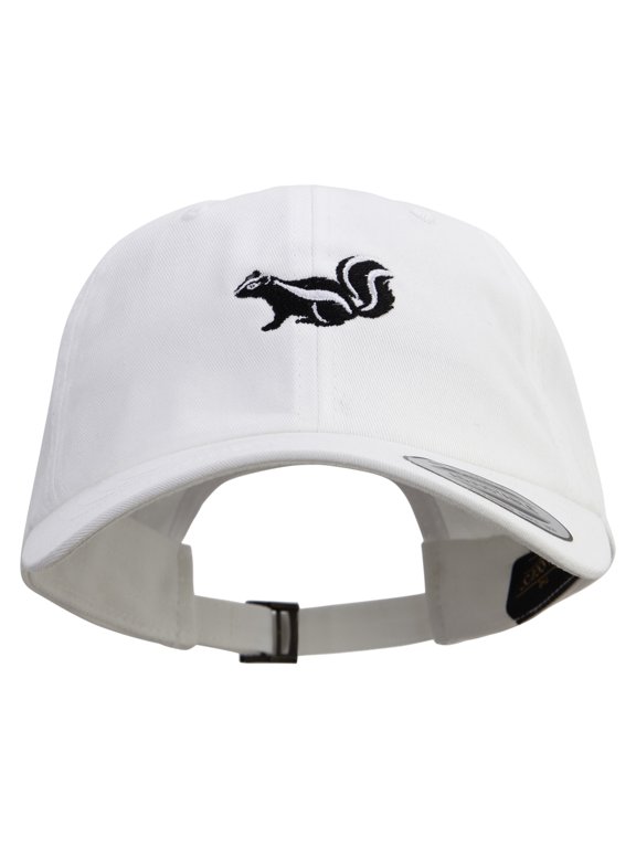 Skunk Embroidered Dad Style Unstructured Low Profile 6 panel Cotton Cap - White OSFM