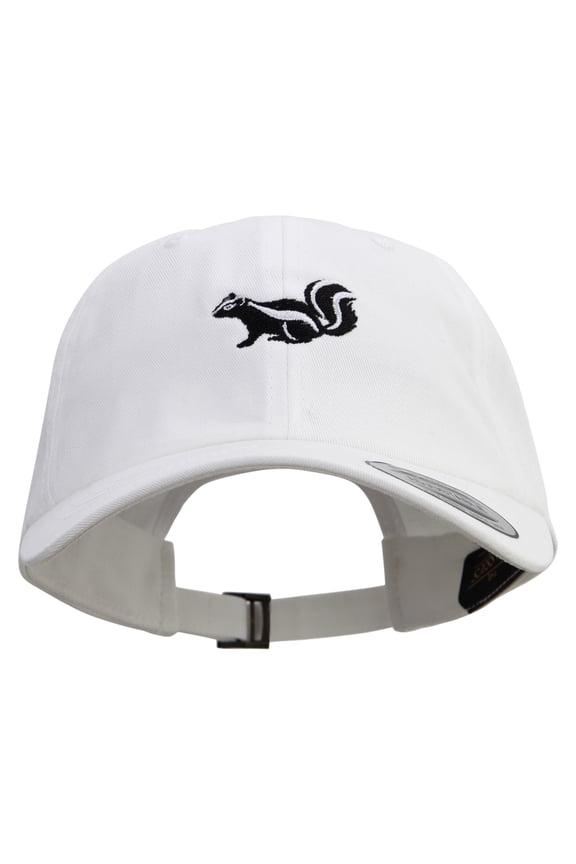 Skunk Embroidered Dad Style Unstructured Low Profile 6 panel Cotton Cap - White OSFM