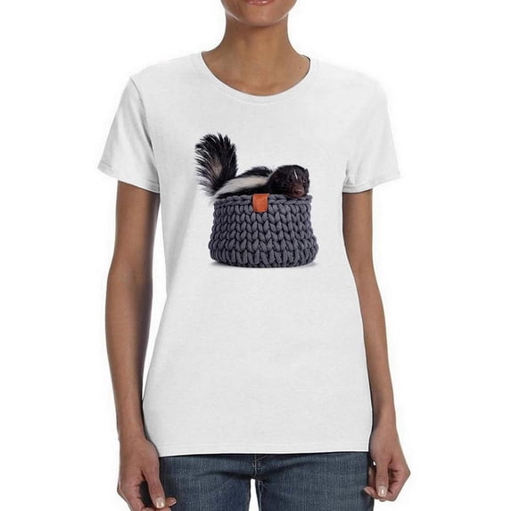 Skunk In Knit Basket Portrait T-Shirt Women -Image by Shutterstock, Female Medium