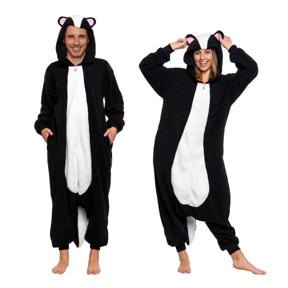 Skunk One Piece - Plush Adult Animal Costume Jumpsuit by FUNZIEZ! (Black, X-Large)