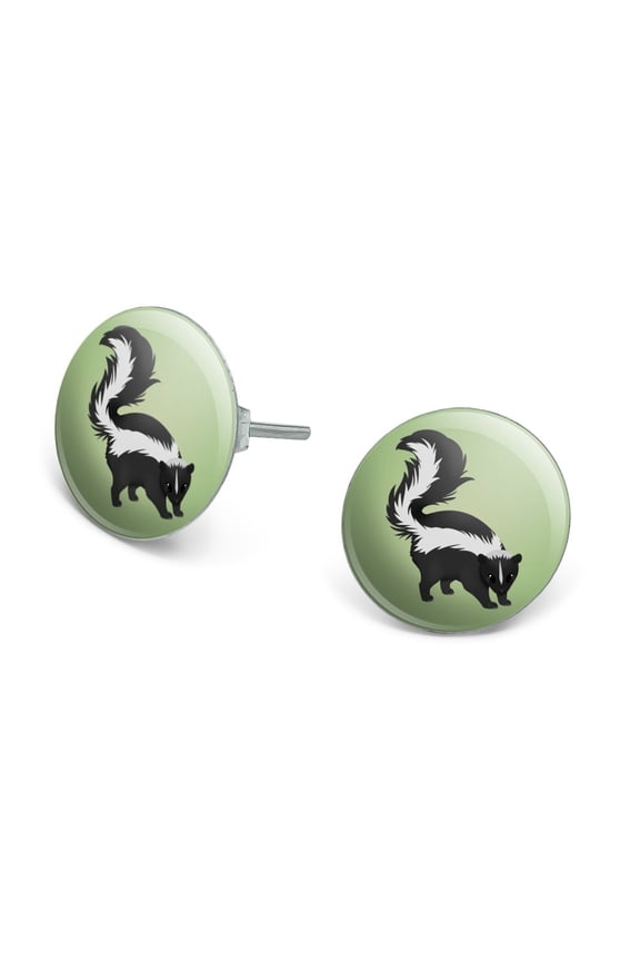 Skunk Posing Novelty Silver Plated Stud Earrings