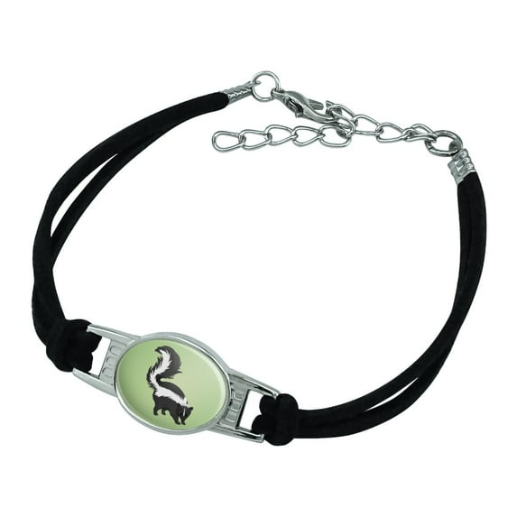 Skunk Posing Novelty Suede Leather Metal Bracelet