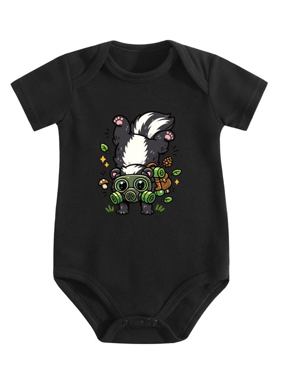 Skunk Practicing Handstand In Forest Baby Bodysuit, 100% Cotton Short Sleeve Snap Romper, 0-12 Months